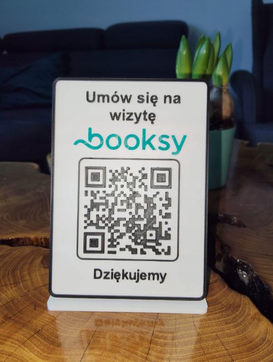 Tabliczka link Booksy personalizowana kod QR